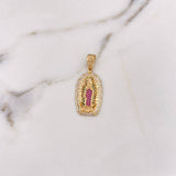 Dije Virgen Guadalupe 5.25gr / 3.6cm / Circones Blancos-Fucsias-Verdes Oro Amarillo 18K #