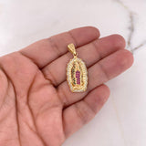 Dije Virgen Guadalupe 5.25gr / 3.6cm / Circones Blancos-Fucsias-Verdes Oro Amarillo 18K #