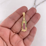 Dije Virgen Guadalupe 3.6gr / 3.6cm / Circones Fucsias Verdes Oro Amarillo 18K #