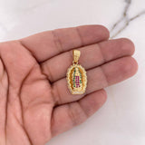 Dije Virgen Guadalupe 3.9gr / 3cm / Circones Blancos-Fucsias-Verdes Oro Amarillo 18K #