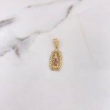 Dije Virgen Guadalupe 3.6gr / 3.3cm / Circones Blancos-Fucsias-Verdes Oro Amarillo 18K #