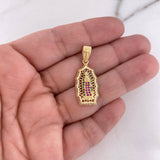 Dije Virgen Guadalupe 3.6gr / 3.3cm / Circones Blancos-Fucsias-Verdes Oro Amarillo 18K #