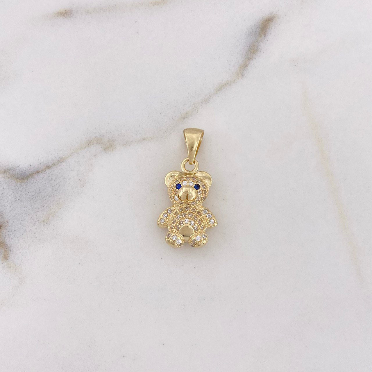 Dije Oso 3.2gr / 2.5cm / Circones Blancos Azules Oro Amarillo 18K #