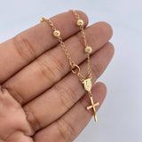 Pulso Denario Virgen Milagrosa 2.65gr / 19cm / 4mm Bolas Diamantadas Oro Amarillo 18K $