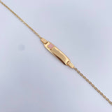 Pulso Bebe Aro Seguido 1.45gr / 14.5cm / Placa Rectangular Curva Trebol Rosado Oro Amarillo 18K &