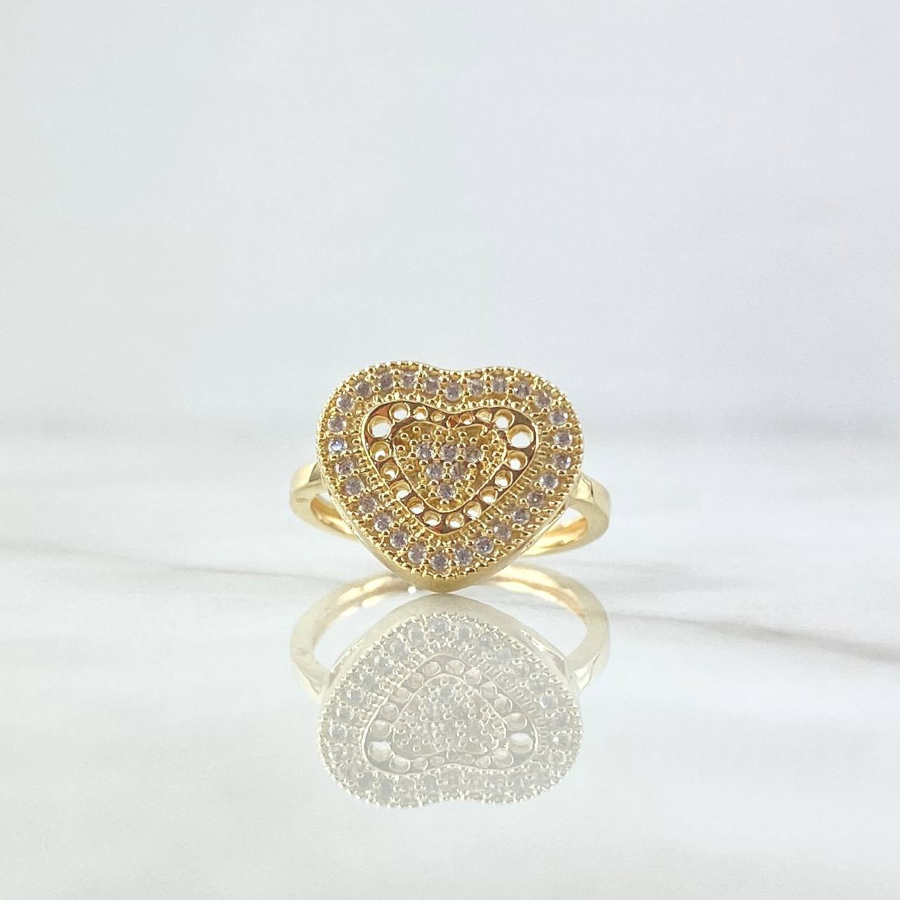 Anillo Corazon Doble 2.65gr / T5 3/4 / Circones Blancos Oro Amarillo 18K