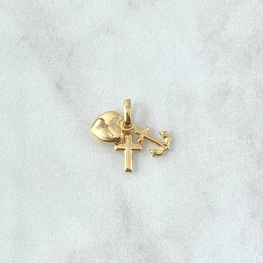 Dije Tres Gracias 0.55gr / 1.5cm / Cargador "Cruz- Corazón-Ancla" Oro Amarillo 18K