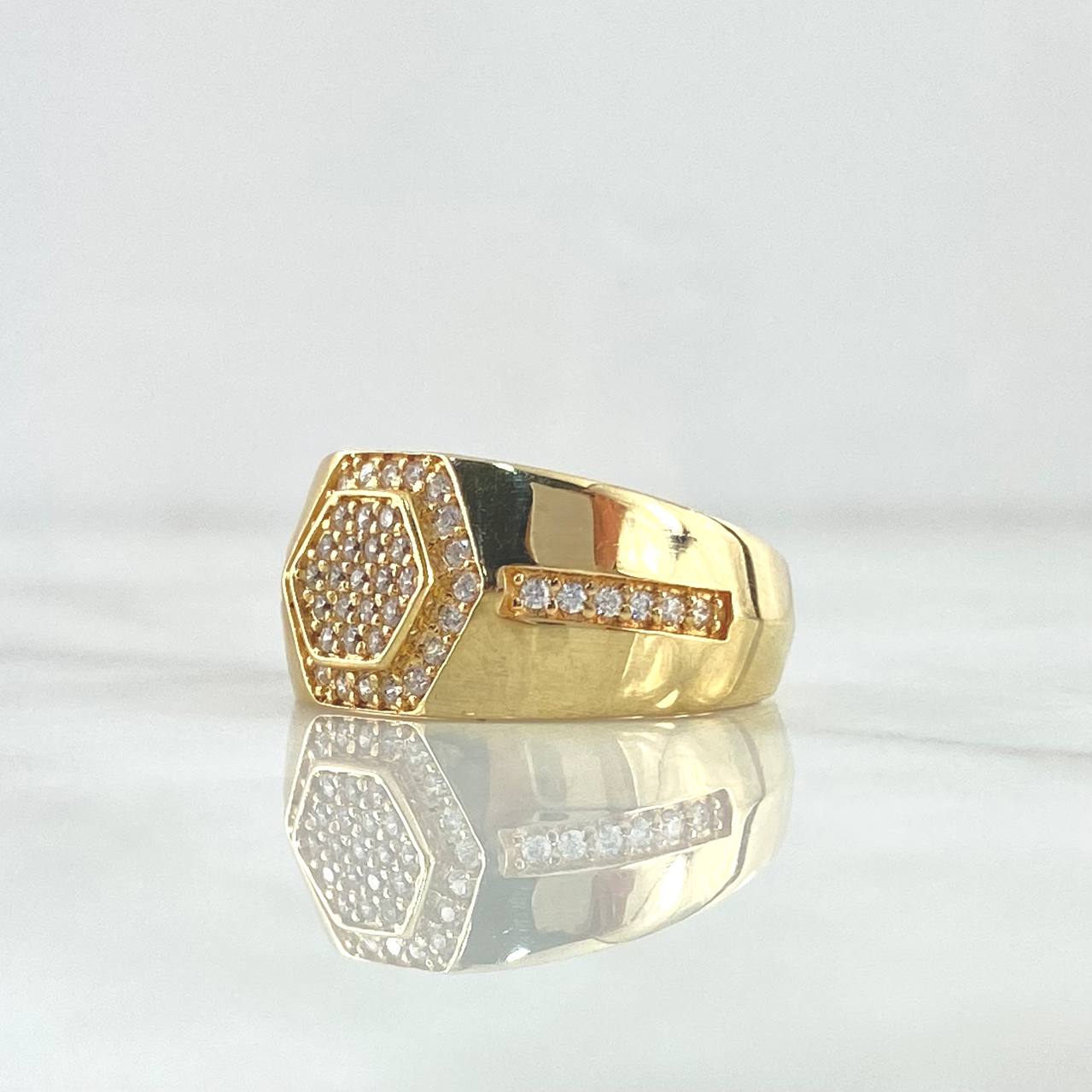 Anillo Panal Hexagonal 5.45gr / T9   / Circones Blancos Oro Amarillo 18K *