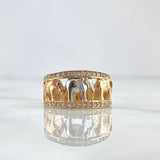 Anillo Tres Elefantes 5.3gr / T7 / Circones Blancos Tres Oros 18K *