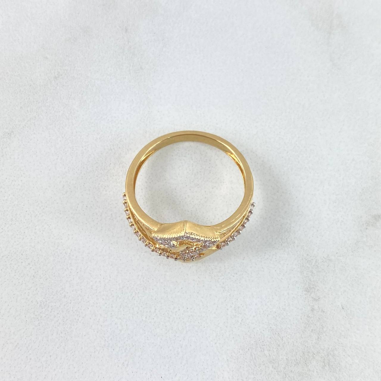 Anillo Cuadros Superpuestos 3.05gr / T7 / Circones Blancos Oro Amarillo 18K *