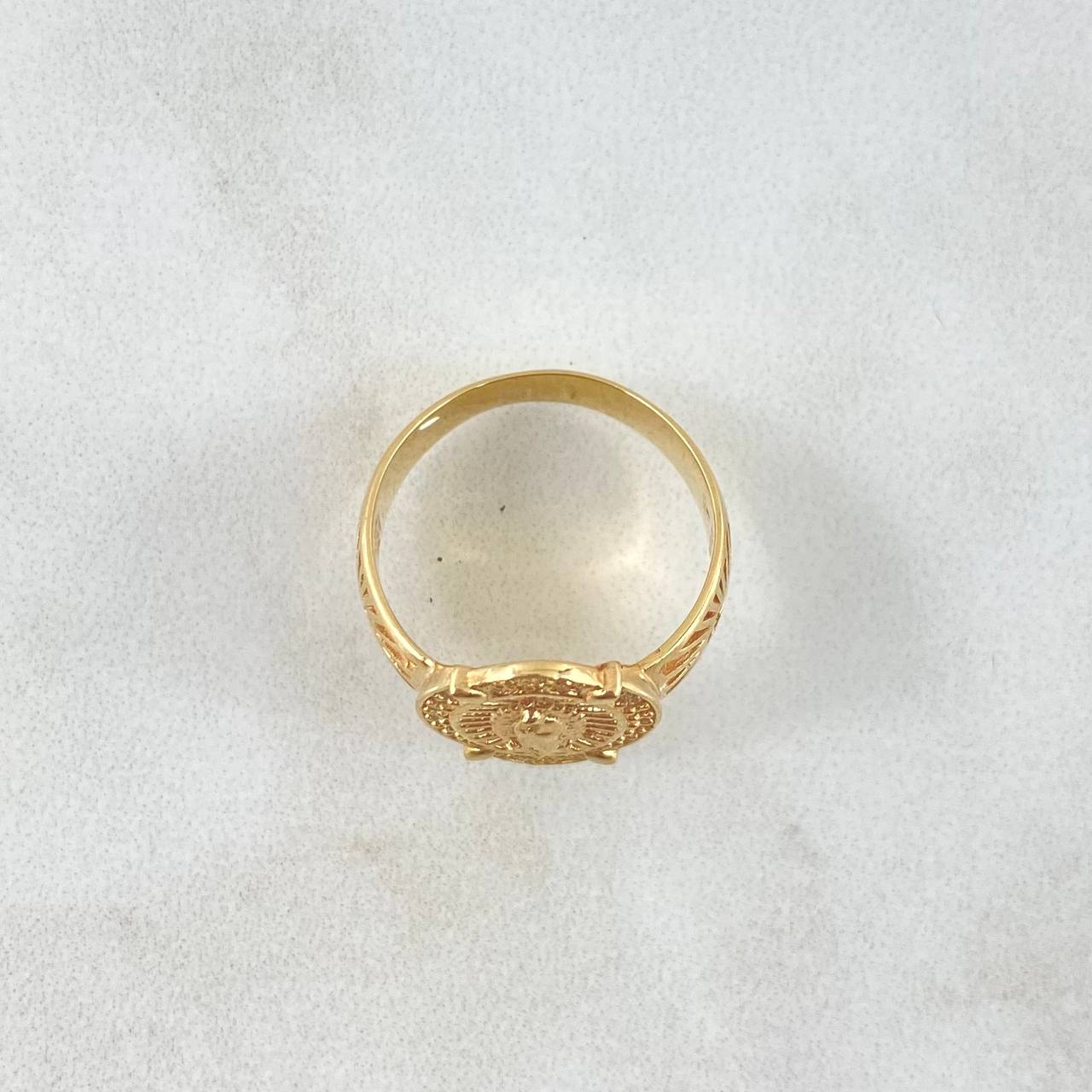 Anillo Virgen Guadalupe Basteada 3.45gr / T5 / Circones Blancos - Filigrana Lateral Oro Amarillo 18K *