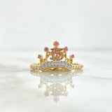 Anillo Quinces Corona 3.25gr / T8 / Circones Blancos Y Rosas Tres Oros 18K *