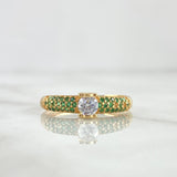 Anillo Solitario Oso TS 1.9gr / T8 / Circones Verdes Y Blanco Oro Amarillo 18K *