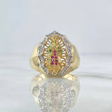 Anillo Virgen Guadalupe Silueta 6.85gr / T8 3/4 / Circones Blancos Verdes Y Fucsias Oro Amarillo 18K *