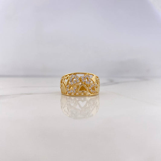 Anillo Corazones 5.35gr / T8 / Circones Blancos Oro Amarillo 18K #