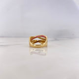 Anillo Rustico Curvas Cruzadas 5.2gr / T6 / Circones Blancos Fucsias Oro Amarillo 18K #