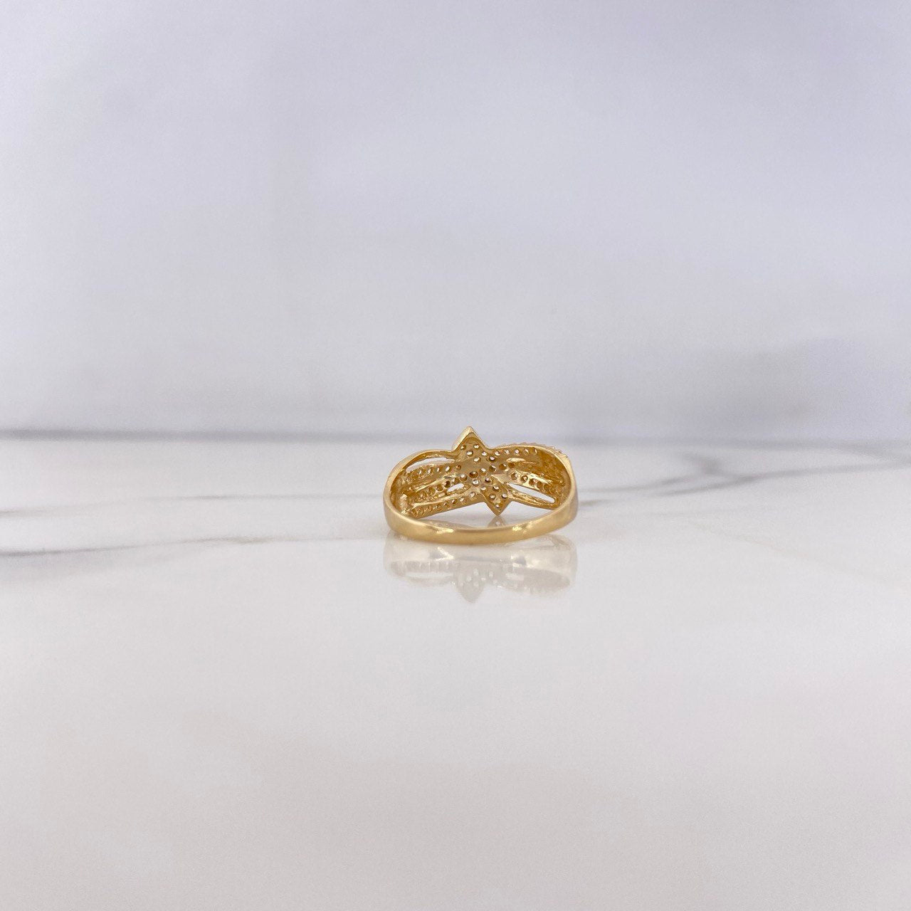 Anillo Liston Cruzado 2.65gr / T6 3/4 / Circones Blancos Oro Amarillo 18K #