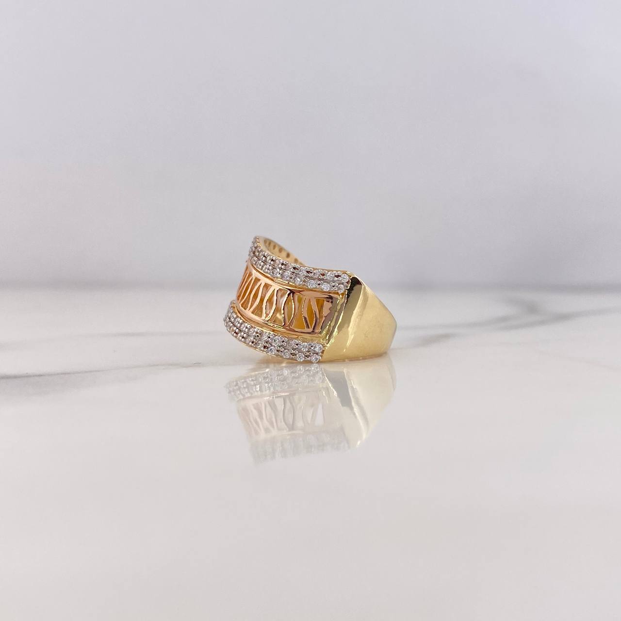 Anillo Banda 5.8gr / T7 1/2 / Circones Blancos Dos Oros Amarillo Blanco 18K &