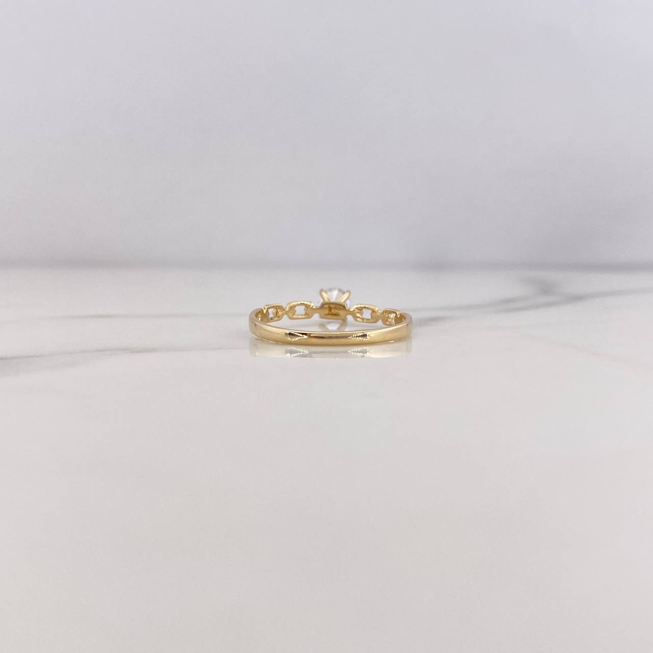 Anillo Solitario Cadena 1.4gr / T7 1/4 / Circon Blanco Oro Amarillo 18K &