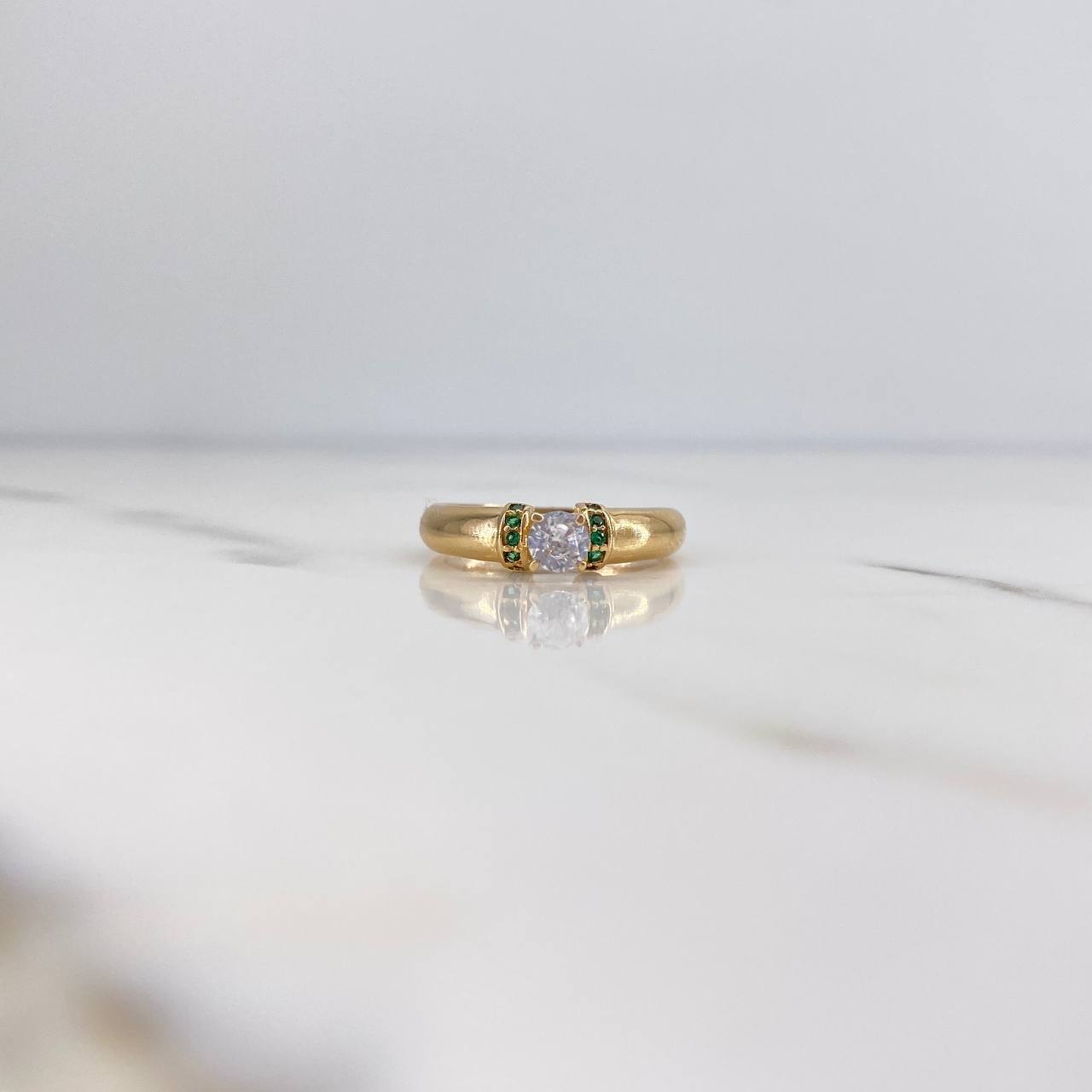 Anillo Solitario 2.45gr / T5 3/4 / Circones Verdes Blanco Oro Amarillo 18K &