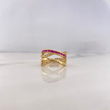 Anillo Rustico Curvas Cruzadas 5.2gr / T6 / Circones Blancos Fucsias Oro Amarillo 18K #