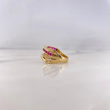 Anillo Rustico Curvas Cruzadas 5.2gr / T6 / Circones Blancos Fucsias Oro Amarillo 18K #