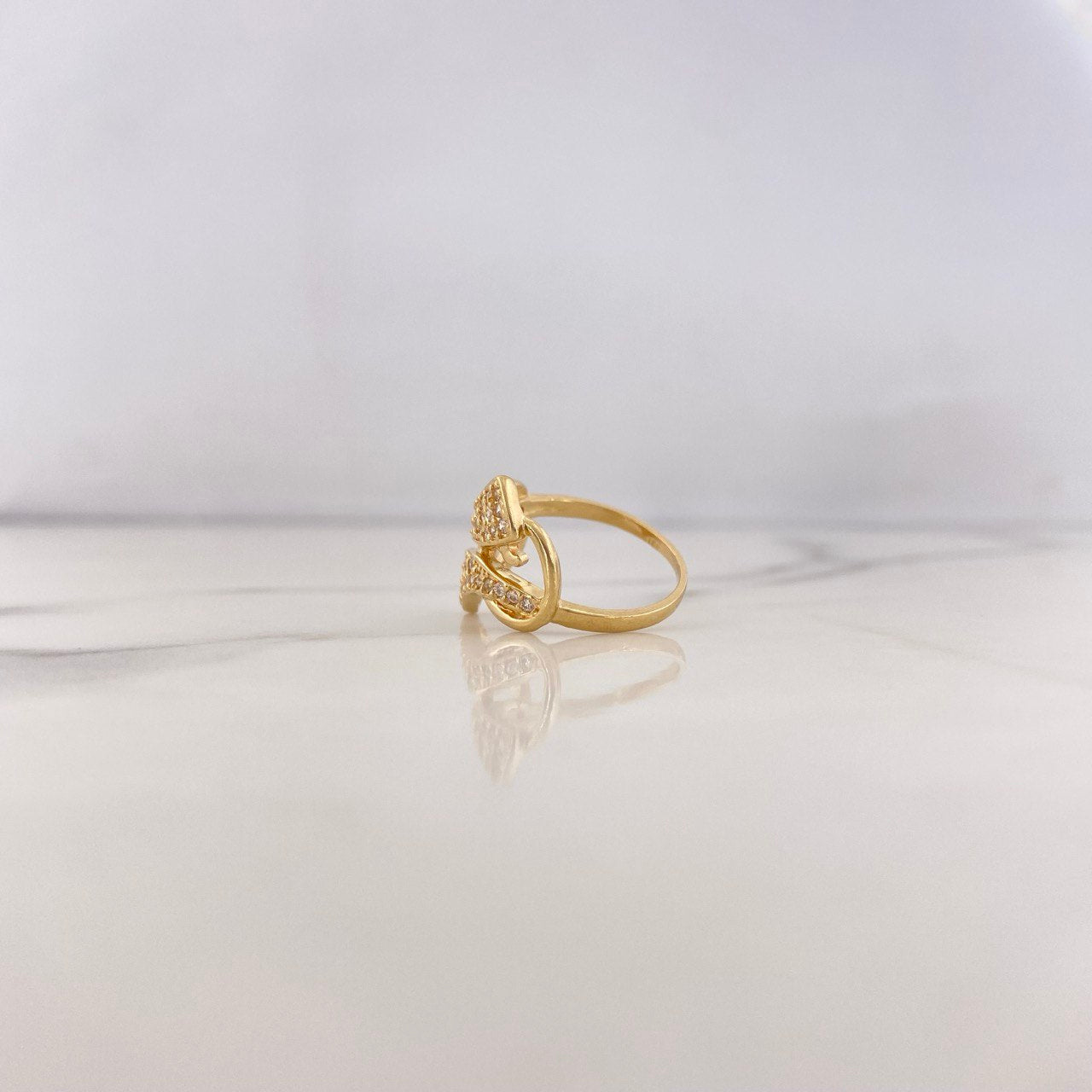 Anillo Liston 3.95gr / T5 1/2 / Circones Blancos Oro Amarillo 18K #