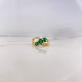 Anillo Banda 3.35gr / T6 1/2 / Circones Blancos Verdes Oro Amarillo 18K #