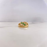 Anillo Banda 3.35gr / T6 1/2 / Circones Blancos Verdes Oro Amarillo 18K #