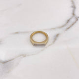 Anillo Rectangular 2.9gr / T5 1/4 / Circones Blancos Dos Oros Amarillo Blanco 18K #