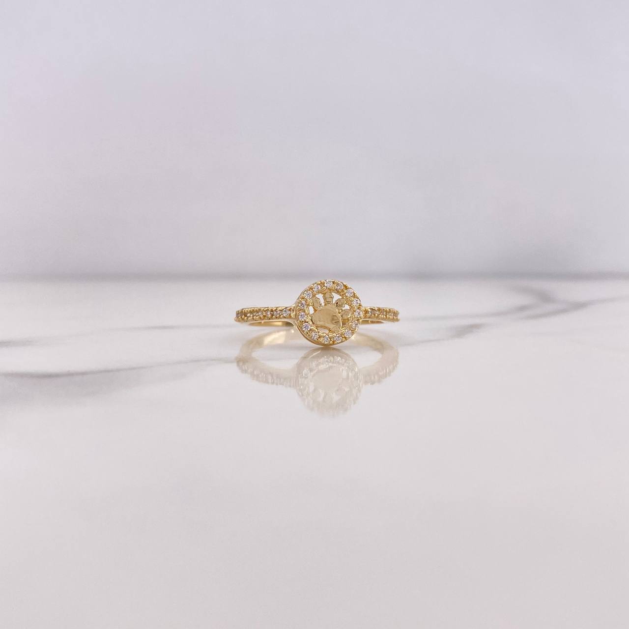 Anillo Huella 2.4gr / T8 1/4 / Circones Blancos Oro Amarillo 18K #