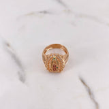 Anillo Virgen Guadalupe 7gr / T6 3/4 / Circones Fucsias Verdes Blancos Oro Rosa 18K &