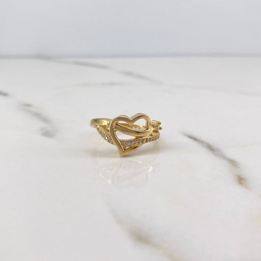 Anillo Corazon Rustico 3.55gr / T7 / Circones Blancos Oro Amarillo 18K &