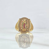 Anillo Marco Virgen Guadalupe 8.75gr / T10 1/4 / Circones Blancos Verdes Y Fucsias Dos Oros Amarillo Rosa 18K