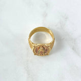 Anillo Marco Virgen Guadalupe 8.75gr / T10 1/4 / Circones Blancos Verdes Y Fucsias Dos Oros Amarillo Rosa 18K