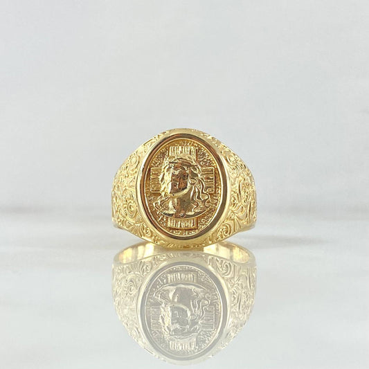 Anillo Sello Cruz Cristo En Marco 10gr / T10 1/2 / Oro Amarillo 18K