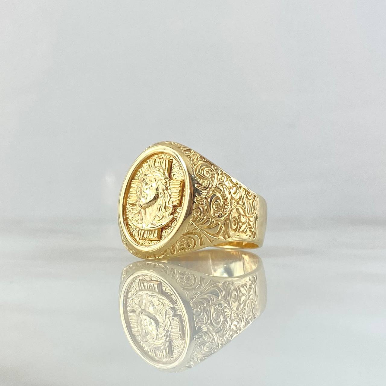 Anillo Sello Cruz Cristo En Marco 10gr / T10 1/2 / Oro Amarillo 18K