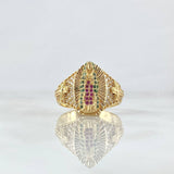 Anillo Virgen Guadalupe Cruces 6.4gr / T7 1/4 / Circones Blancos Verdes Y Fucsias Oro Amarillo 18K