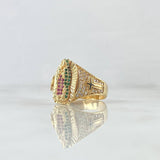 Anillo Virgen Guadalupe Cruces 6.4gr / T7 1/4 / Circones Blancos Verdes Y Fucsias Oro Amarillo 18K