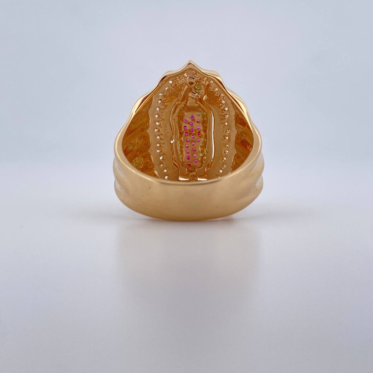 Anillo Virgen Guadalupe 10.15gr / T10 / Circones Blancos Verdes Fucsias Oro Amarillo 18K $