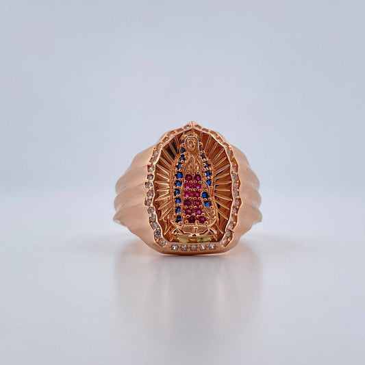 Anillo Virgen Guadalupe 7.15gr / T11 / Circones Blancos Azules Fucsias Oro Rosa 18K $