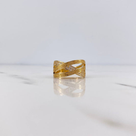 Anillo Lineas Cruzadas 4.4gr / T7 1/4 / Circones Blancos Oro Amarillo 18K $