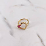 Anillo Silueta Corazon 3.55gr / T7 / Circones Fucsias Oro Amarillo 18K $