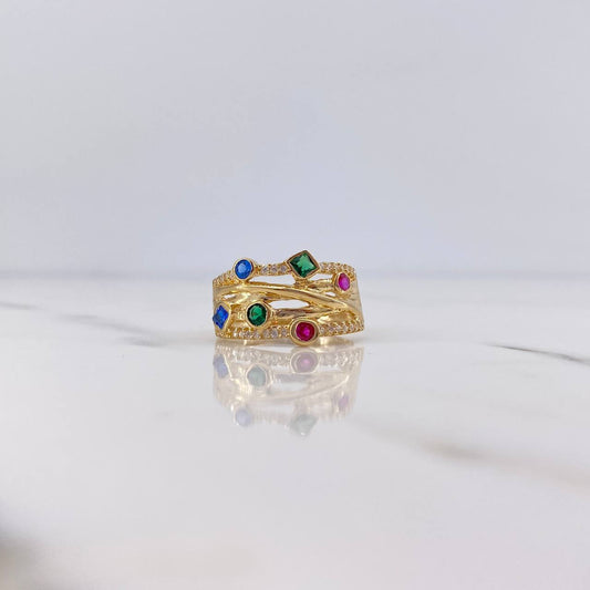 Anillo Banda Elegante 3.6gr / T7 / Circones Verdes Fucsias Azules Blancos Oro Amarillo 18K $