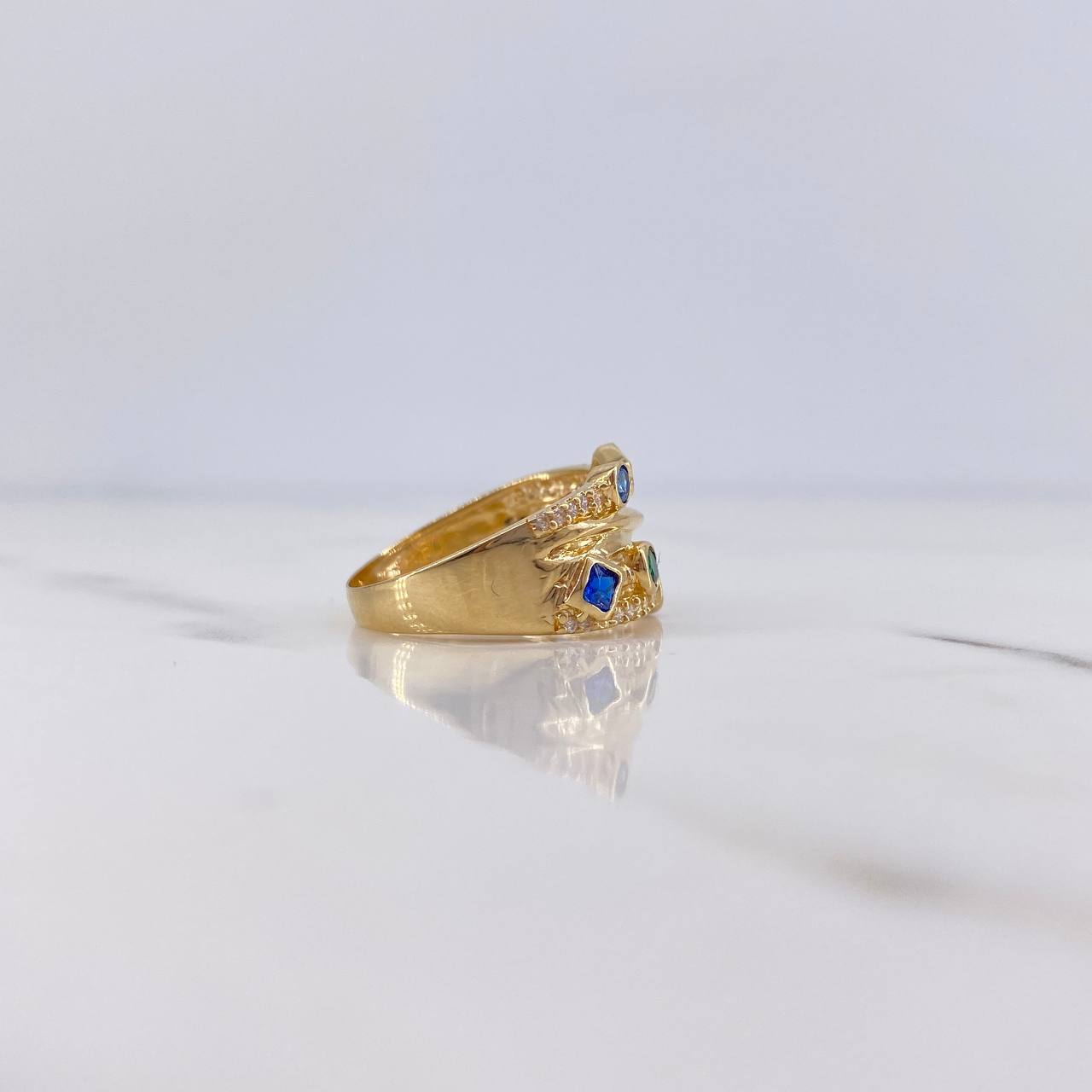 Anillo Banda Elegante 3.6gr / T7 / Circones Verdes Fucsias Azules Blancos Oro Amarillo 18K $