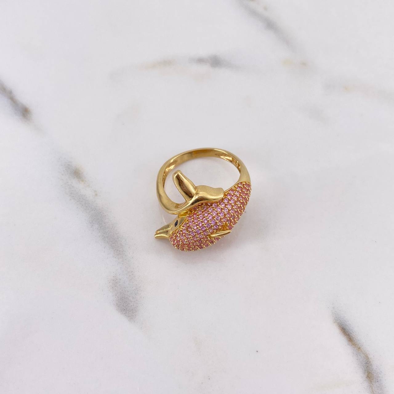 Anillo Delfin 5gr / T7 / Circones Rosados Negros Oro Amarillo 18K $