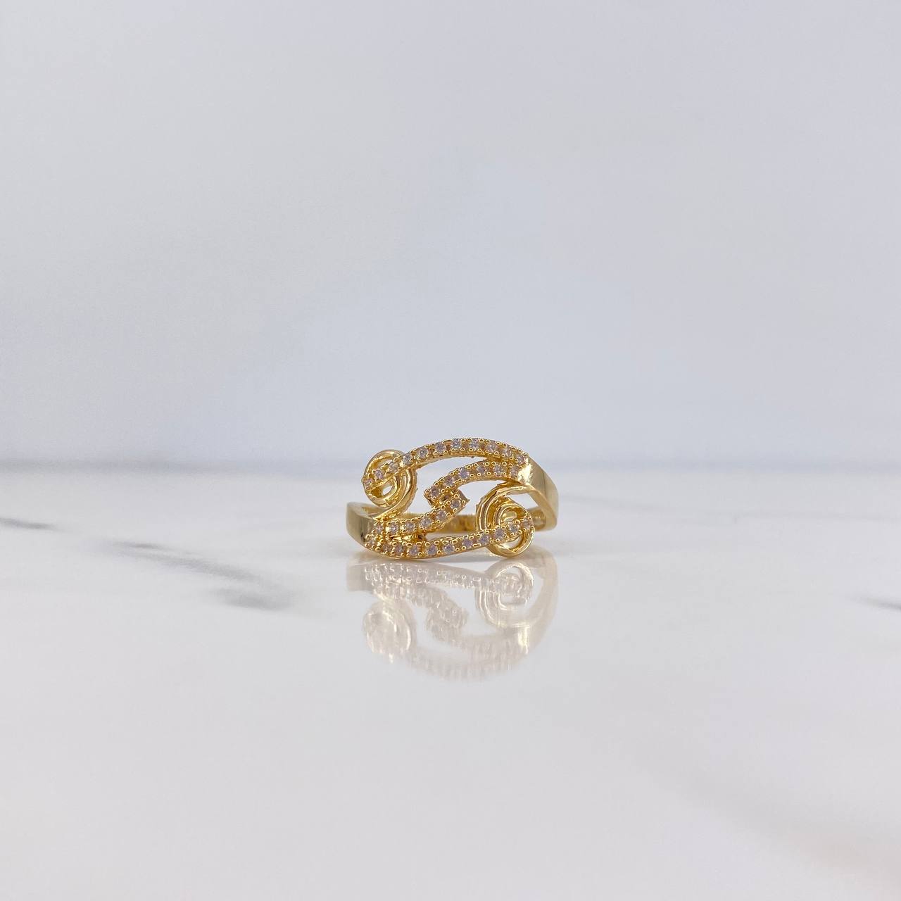 Anillo Galaxia De Doble Espiraculo 3.3gr / T7 1/4 / Circones Blancos Oro Amarillo 18K $