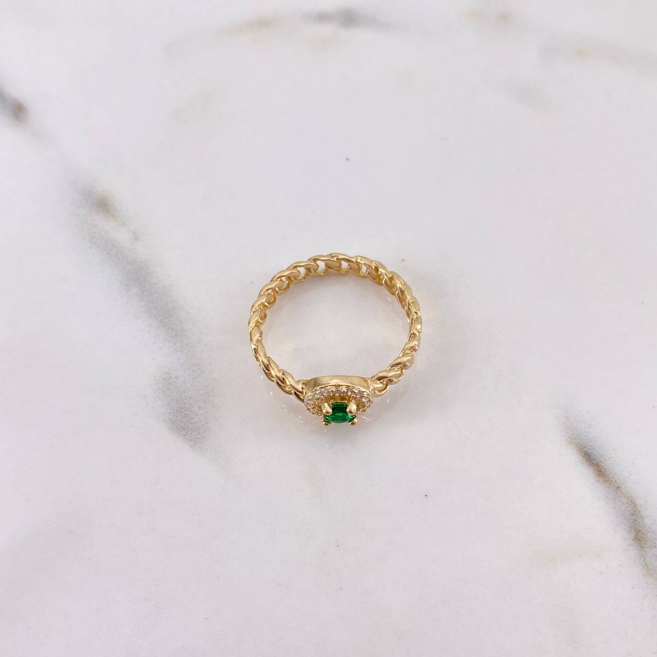 Anillo Halo Cubano 2.65gr / T6 3/4 / Circones Verdes Blancos Oro Amarillo 18K $