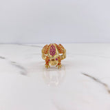 Anillo Rana 8.05gr / T9 1/4 / Circones Fucsias Naranjas Oro Amarillo 18K $