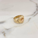 Anillo Escudo Corona 11.15gr / T9 1/2 / Circones Blancos Oro Amarillo 18K #